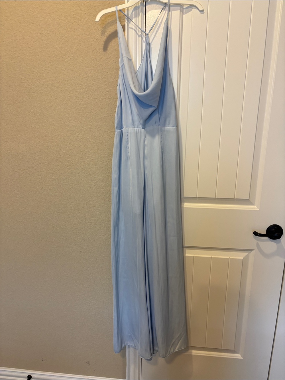 Light Blue Cowl-Neck Jumpsuit with Strappy Back